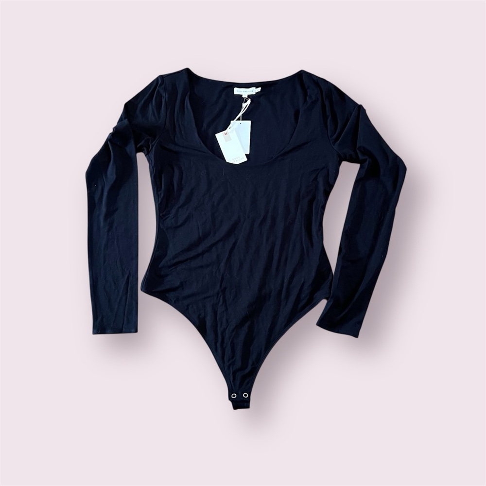 Good American Scoop Neck Bodysuit Long Sleeve Black Women’s Size 3 Large Thong